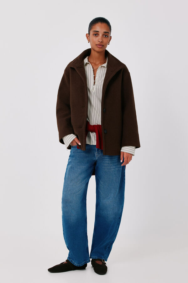 Cortefiel Short funnel neck coat Dark brown