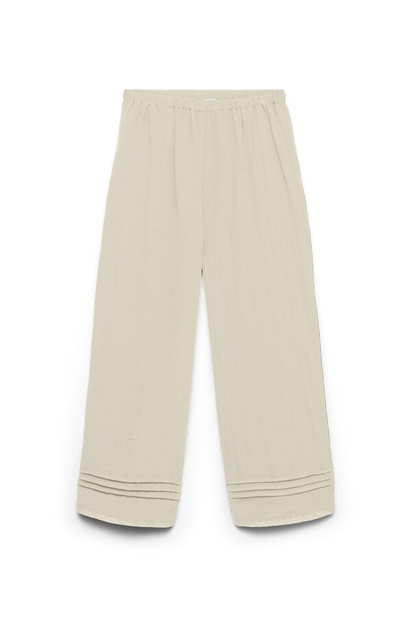 Vero Moda Pantal&oacute;n ancho con cintura el&aacute;stica Beige