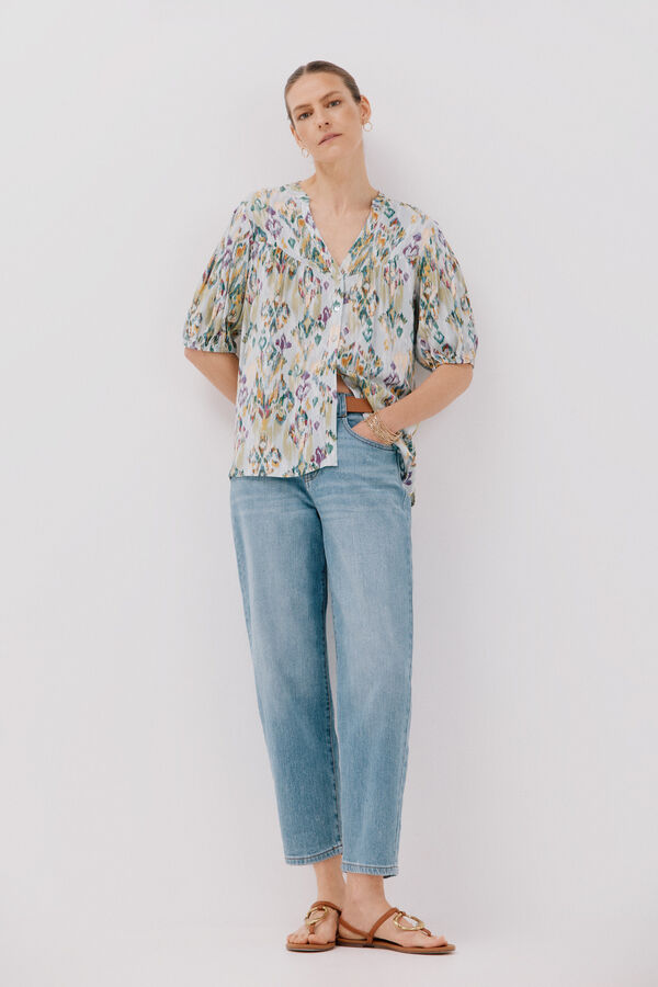 Cortefiel Short-sleeved blouse Printed green