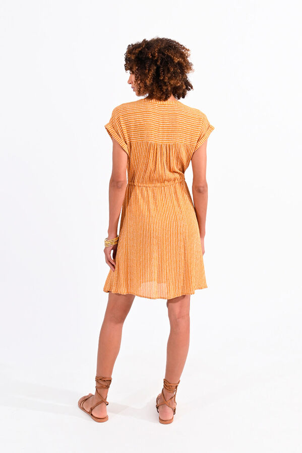 Cortefiel Printed dress with short sleeves and tie belt Yellow