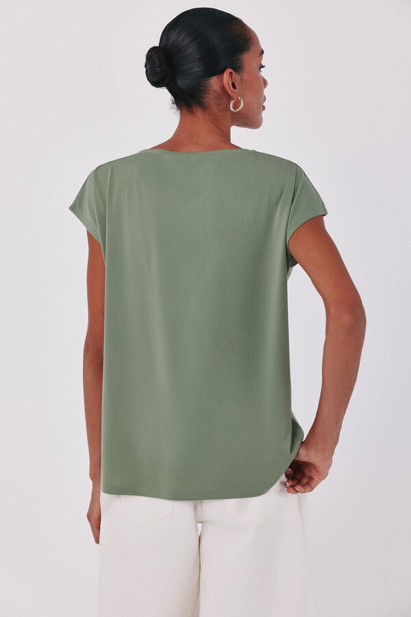 Cortefiel V-neck T-shirt with lace detail Kaki