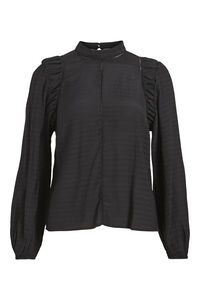 Cortefiel Long sleeve blouse with lace trim Black