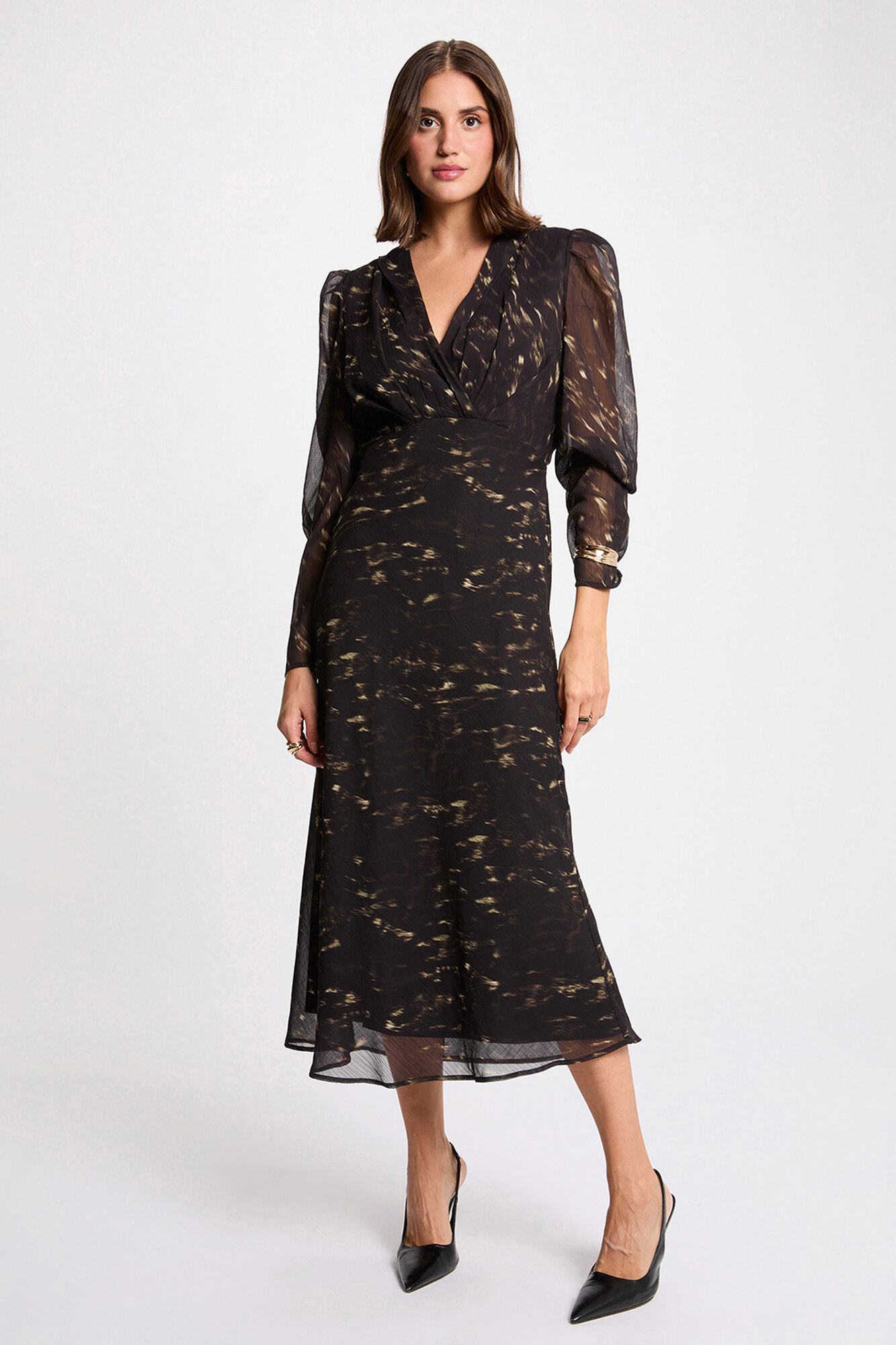 Morgan Vestido longo com mangas bufantes