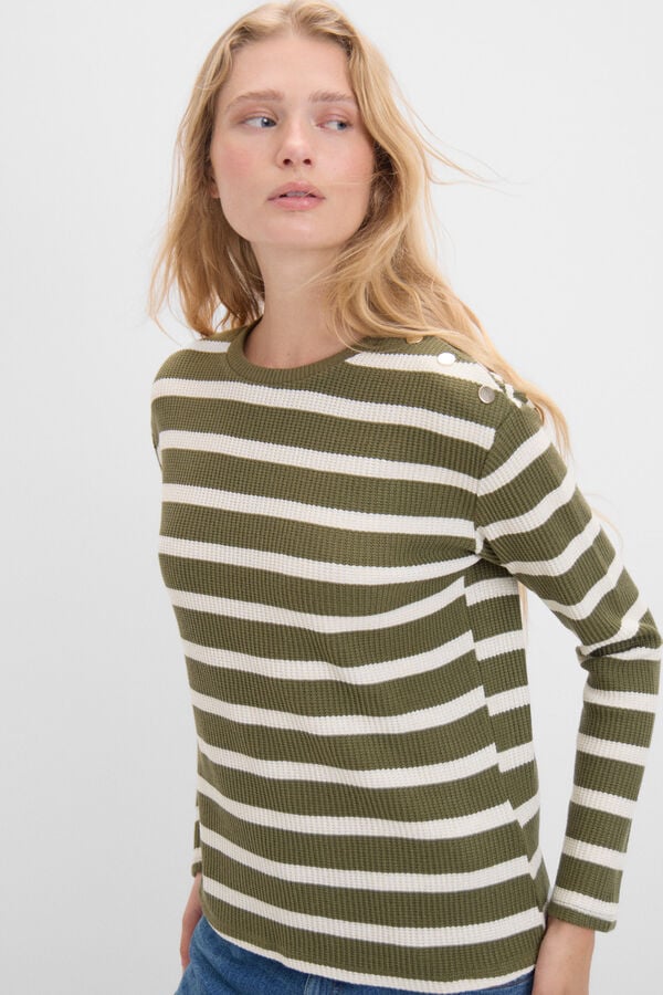 Cortefiel striped T-shirt with a touch of lurex Kaki