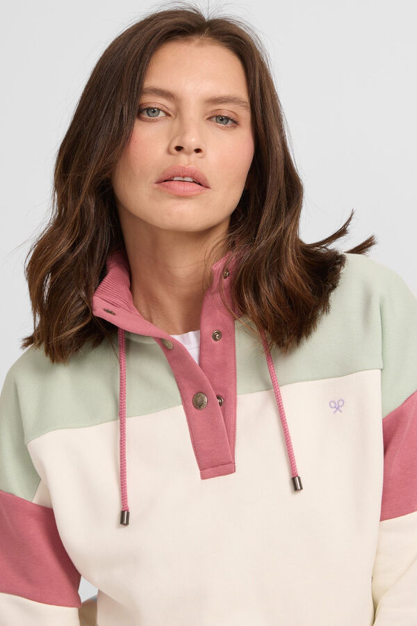 Silbon Sudadera woman tricolor cuello botones Marfil