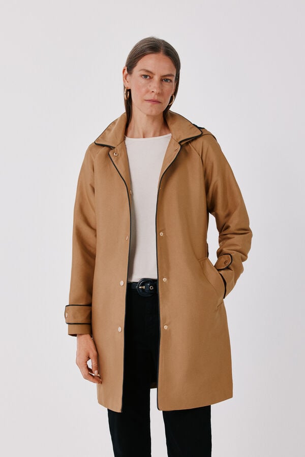 Cortefiel Satin-finish detachable hood trench Beige