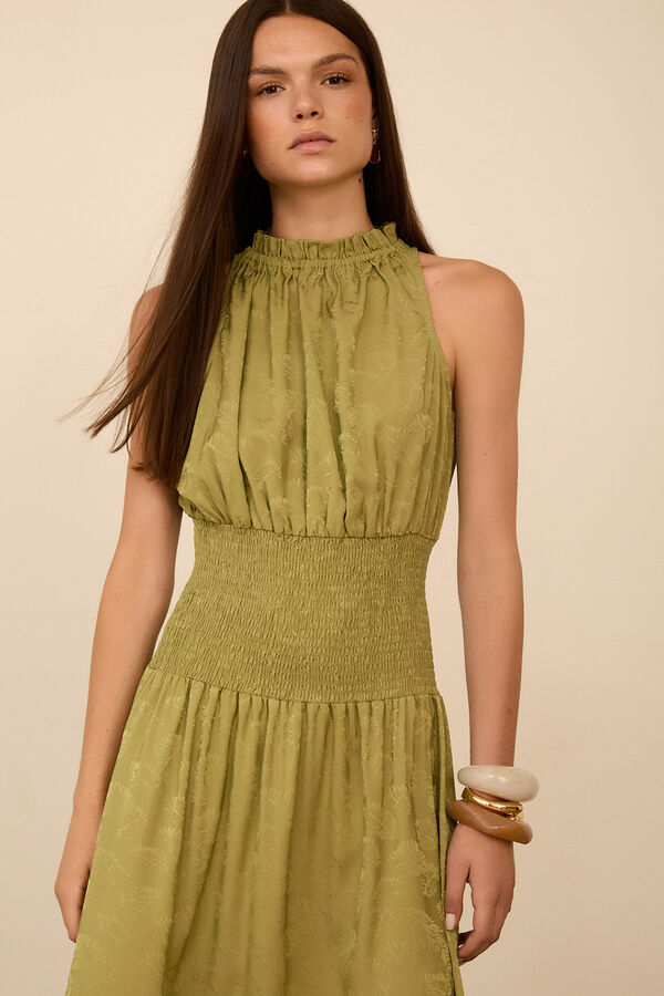 Meisie Jacquard fabric long dress Green