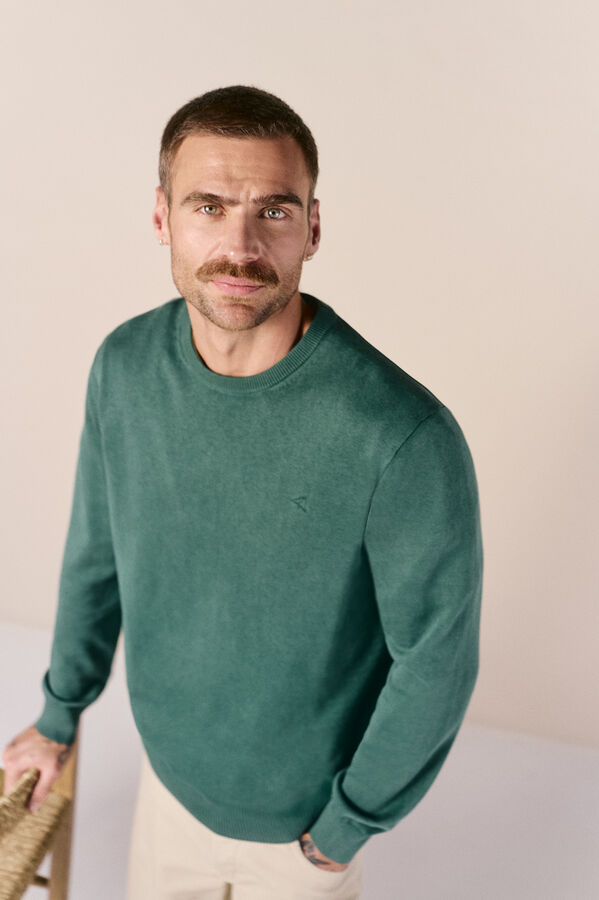 OOTO Camisola gola redonda em algod&atilde;o lavado Verde