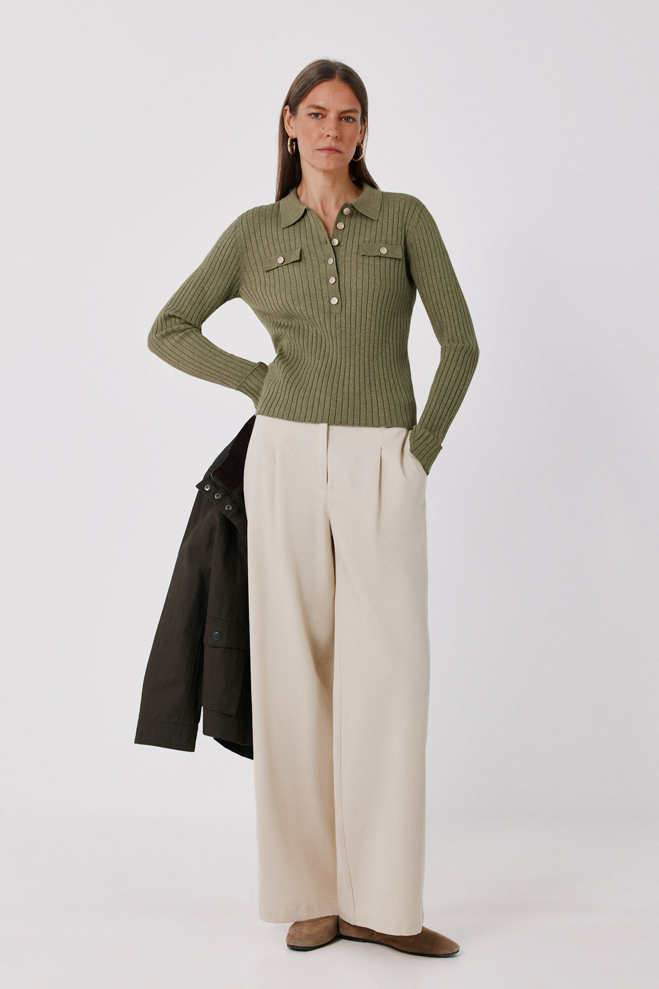 Cortefiel Ribbed button jumper