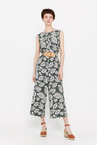 Cortefiel Long jumpsuit with belt Printed green