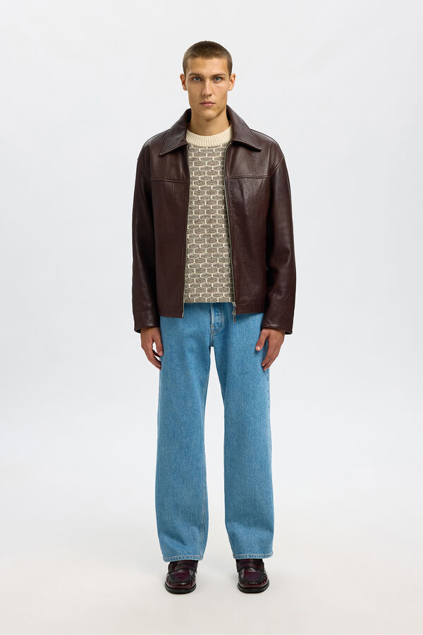 Selected Jaqueta 100% pele Castanho