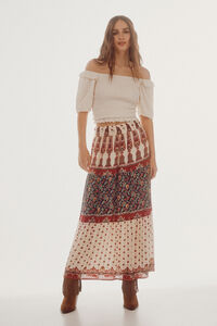 Cortefiel Printed long floaty skirt Multicolour