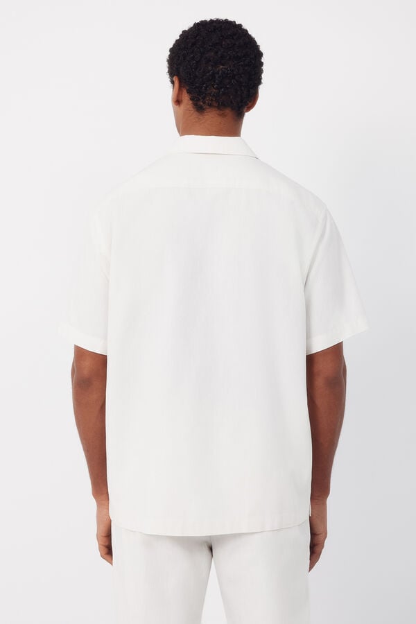 Cortefiel Plain short sleeve bowling collar shirt Ivory