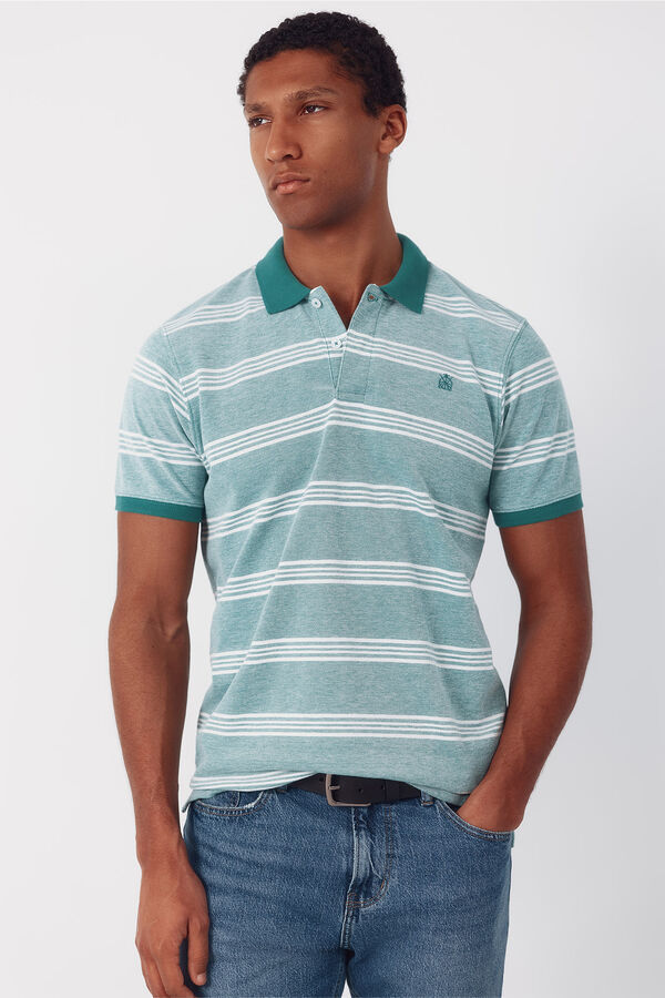 Cortefiel Striped oxford polo shirt Green