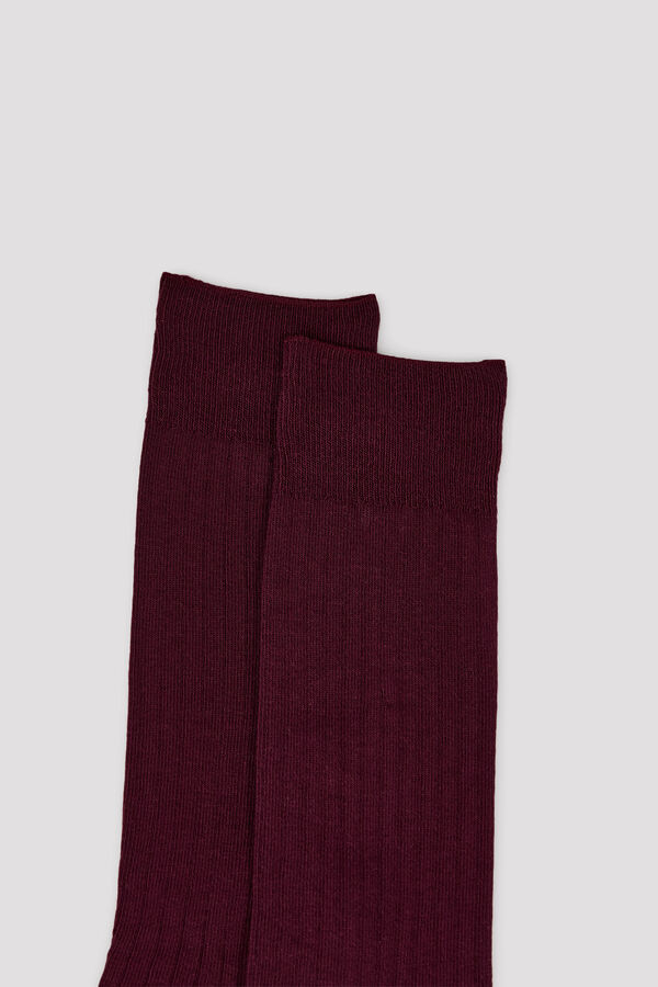 Cortefiel Plain ribbed crew sock Maroon