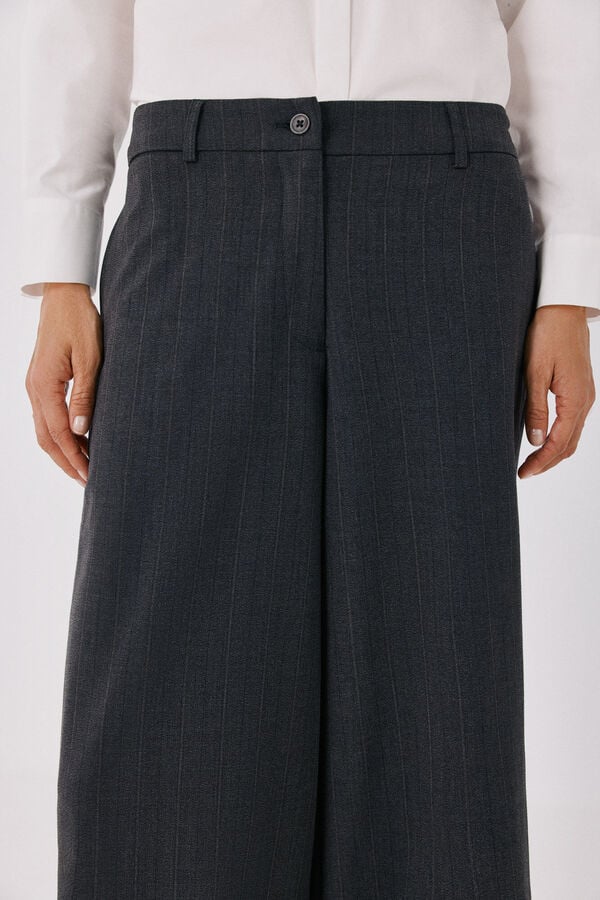 Cortefiel Striped wide-leg trousers Dark grey