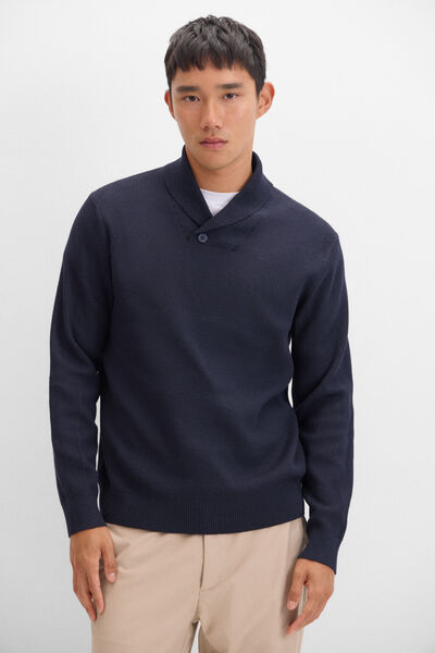 Cortefiel Open neck cotton structured jersey Navy