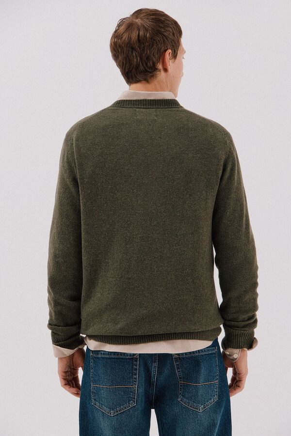 Cortefiel Jersey lana lambswool pico redondo Kaki