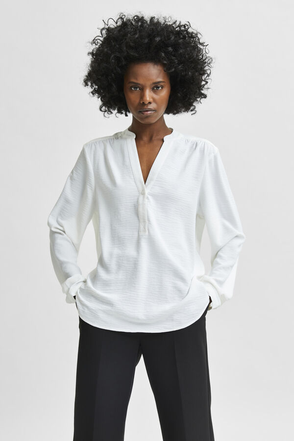 Cortefiel Flowing V-neck blouse made with recycled materials. White