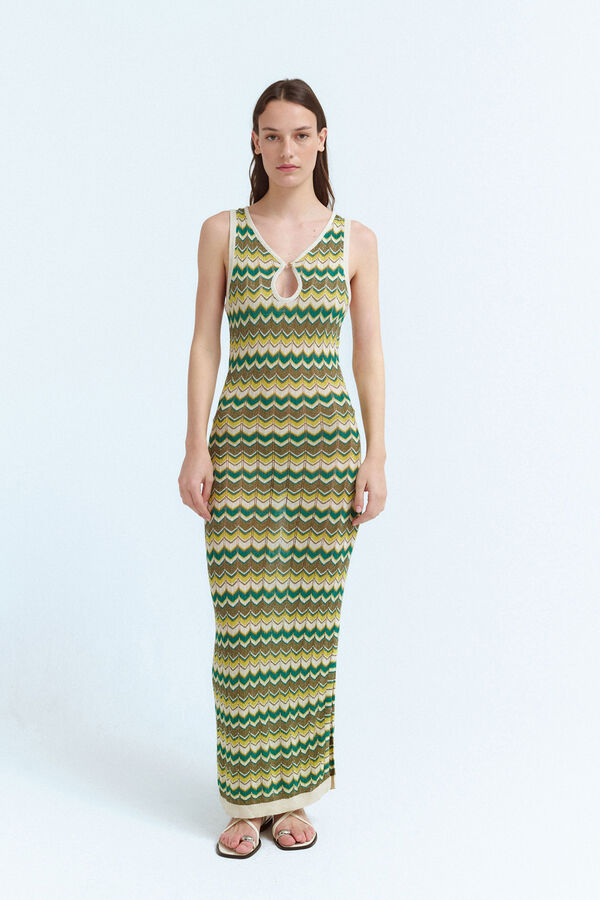 Vila Vestido midi em malha malha com lurex Verde