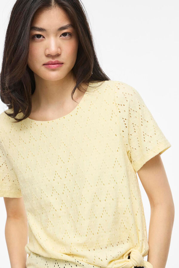 Vila Cotton openwork short sleeve top Yellow