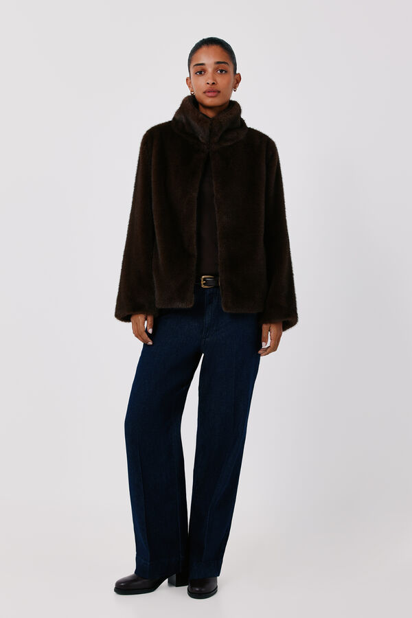 Cortefiel Faux fur jacket Dark brown