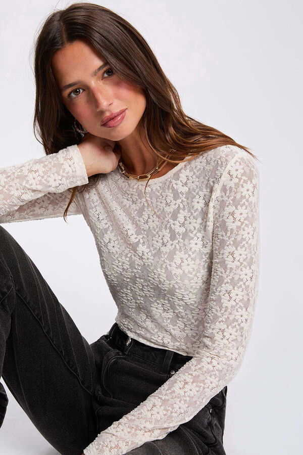 Morgan Fitted lace T-shirt Ivory