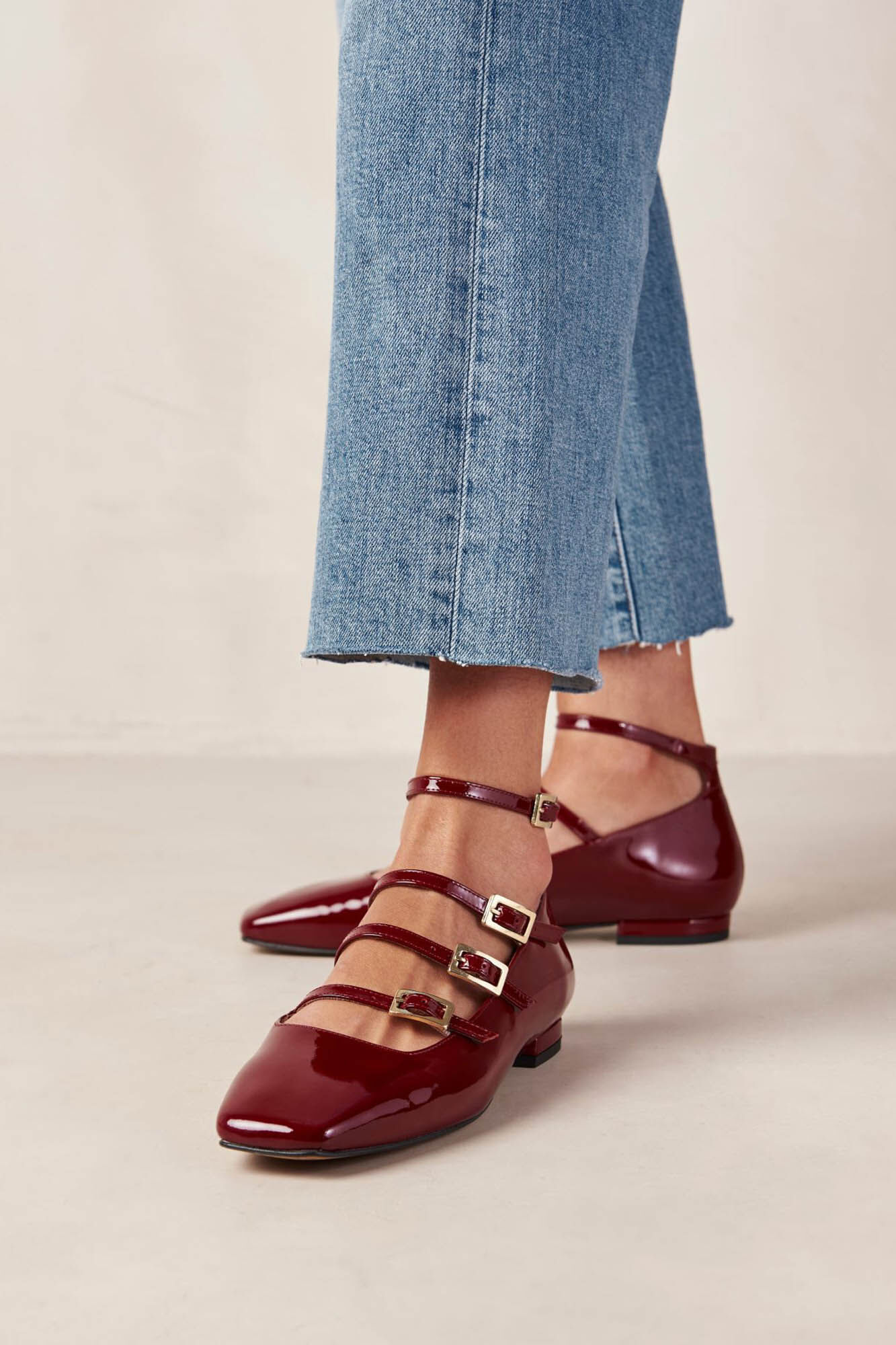 Burgundy flats with ankle strap discount