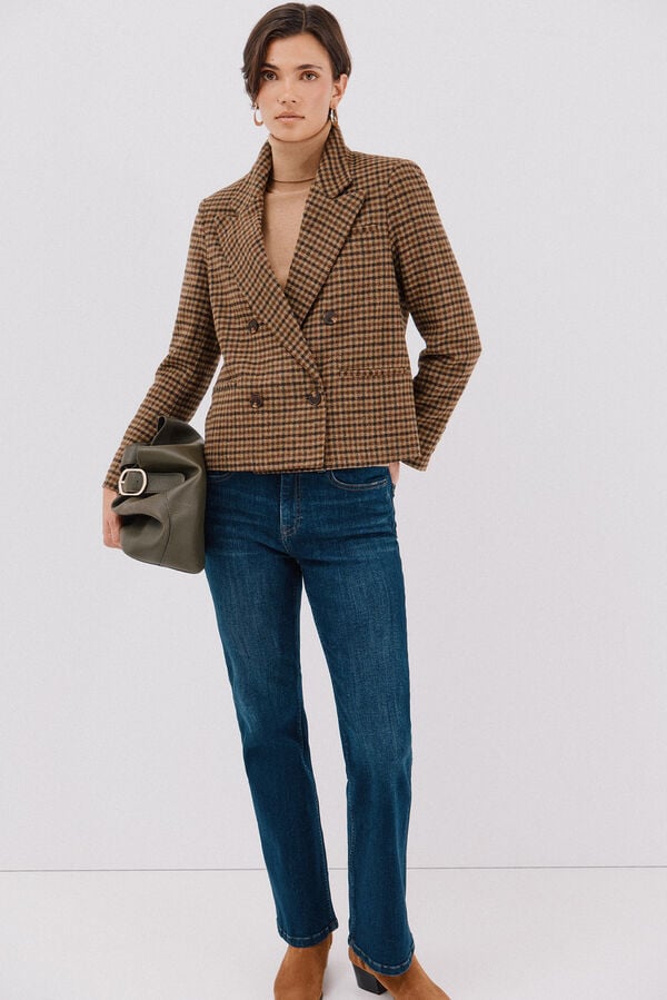 Cortefiel Cropped blazer Printed brown