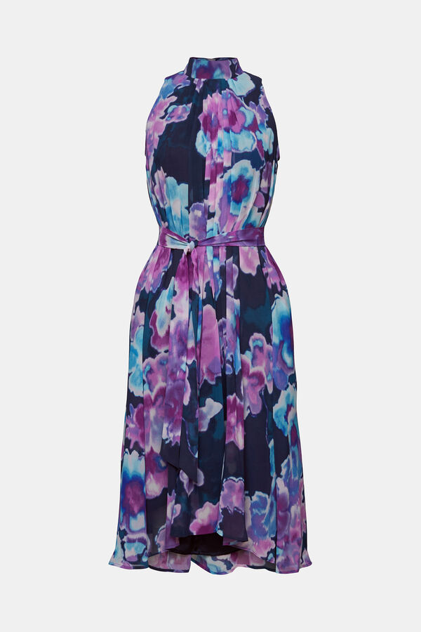 Cortefiel Long printed high neck dress Printed blue