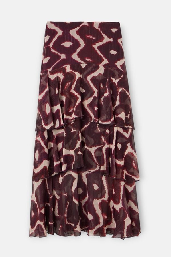 Silbon Long ruffled print skirt Printed brown
