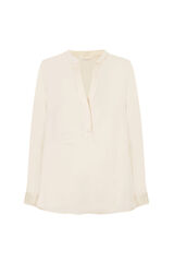 Cortefiel Satin-finish polo shirt blouse Ivory