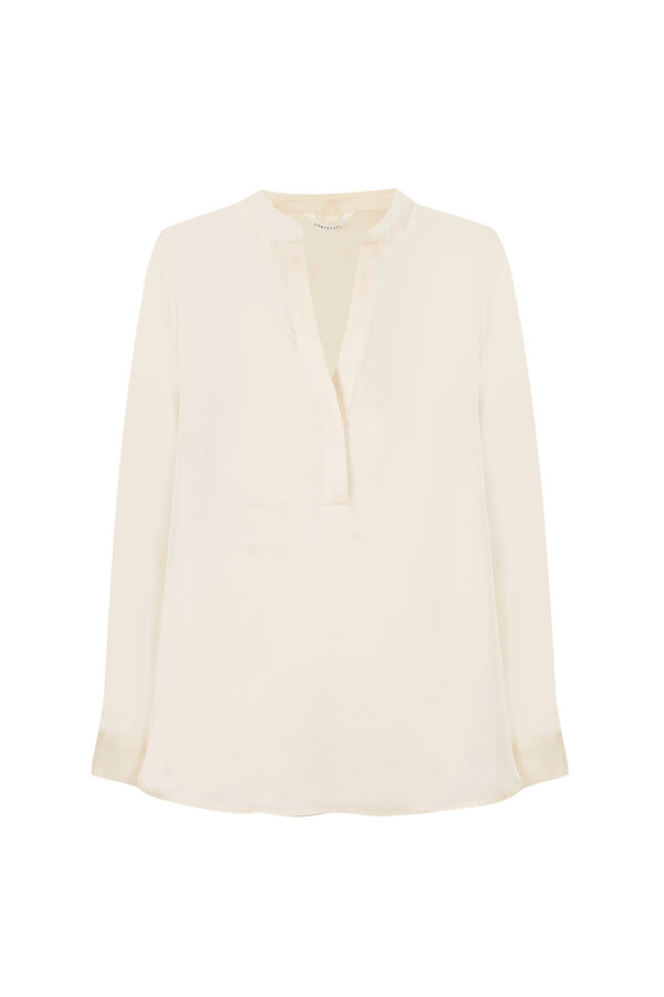 Cortefiel Satin-finish polo shirt blouse Ivory