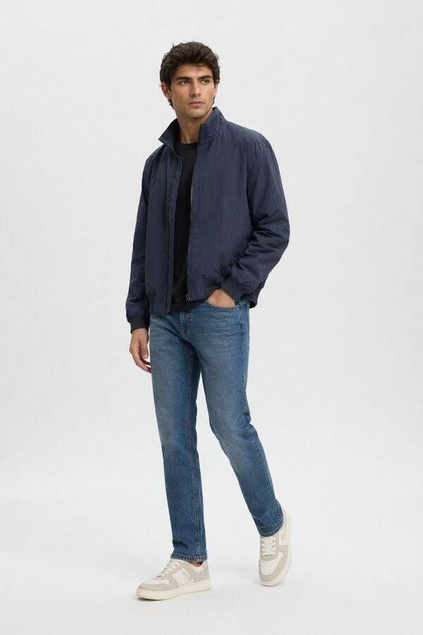 Selected Cazadora bomber de hombre lisa con cremallera Azul marino