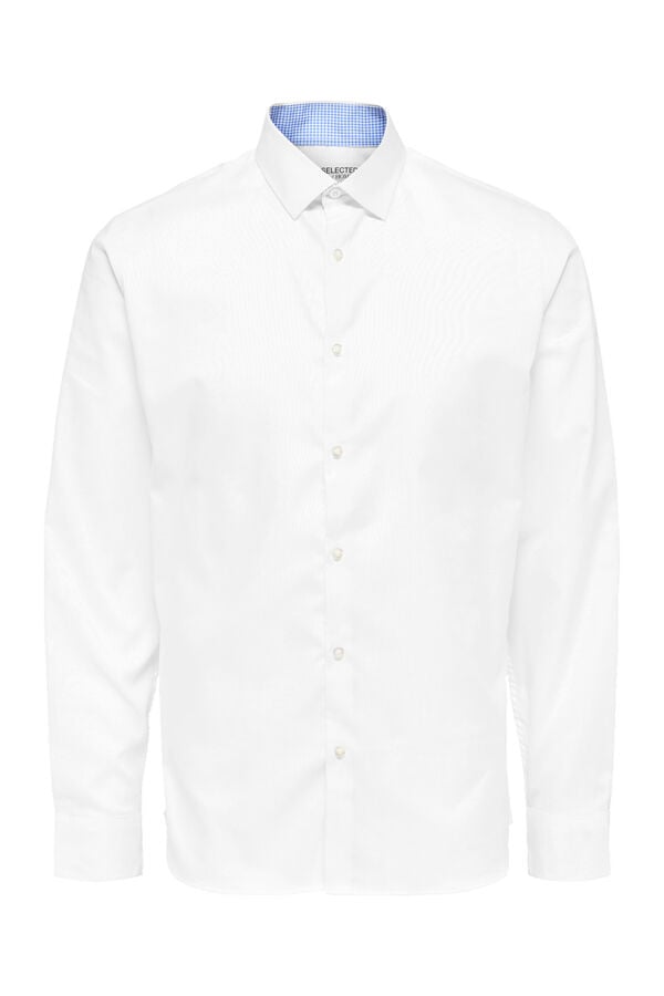 Cortefiel Camisa formal de corte justo em algodão orgânico.  Branco
