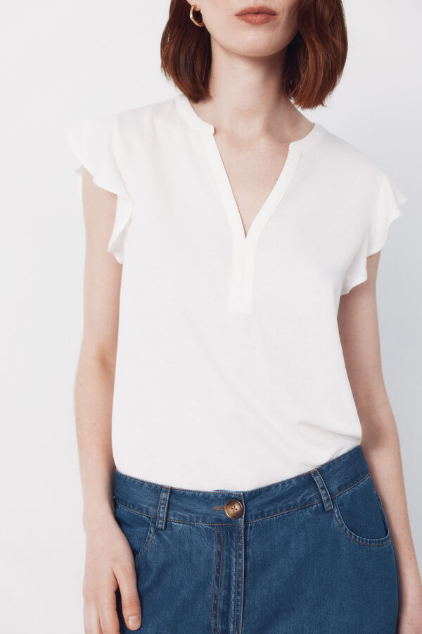 Cortefiel Flounced sleeve t-shirt White