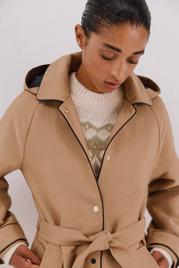 Cortefiel Satin trench coat with detachable hood Nude