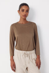 Cortefiel Hemstitch detail t-shirt Kaki