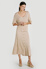 Vila Lurex ribbed knit midi skirt Beige
