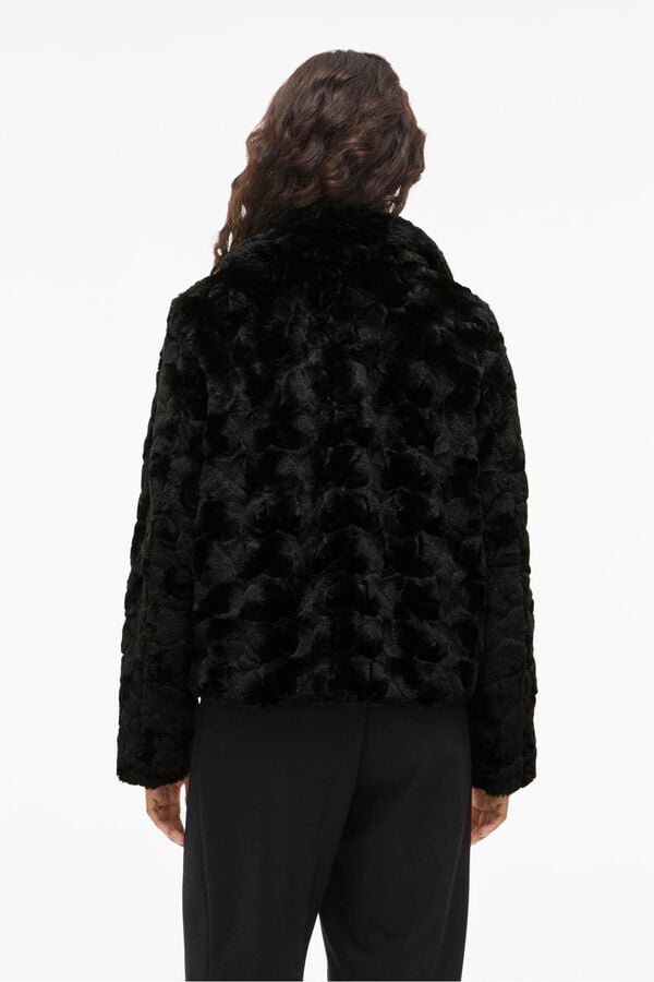 Vila Coat fur coat with zip fastening Black