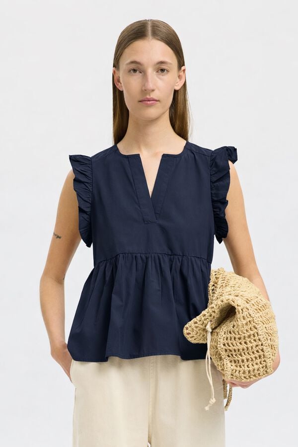 Selected Blusa sem mangas e folhos Azul