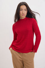 Cortefiel Elasticated houndstooth textured T-shirt Red