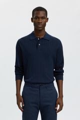 Selected Polo de malha de manga comprida Azul
