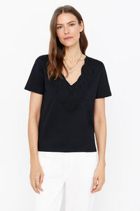 Cortefiel Camiseta pico bordado Negro