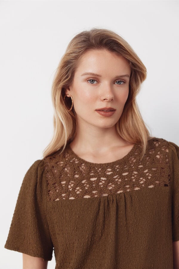 Cortefiel Combined guipure top Kaki