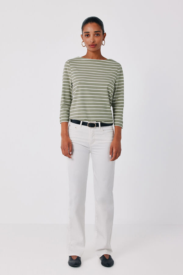 Cortefiel Boat neck T-shirt Printed green