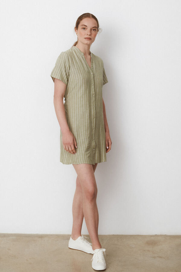 Cortefiel Linen short dress with short sleeve Green