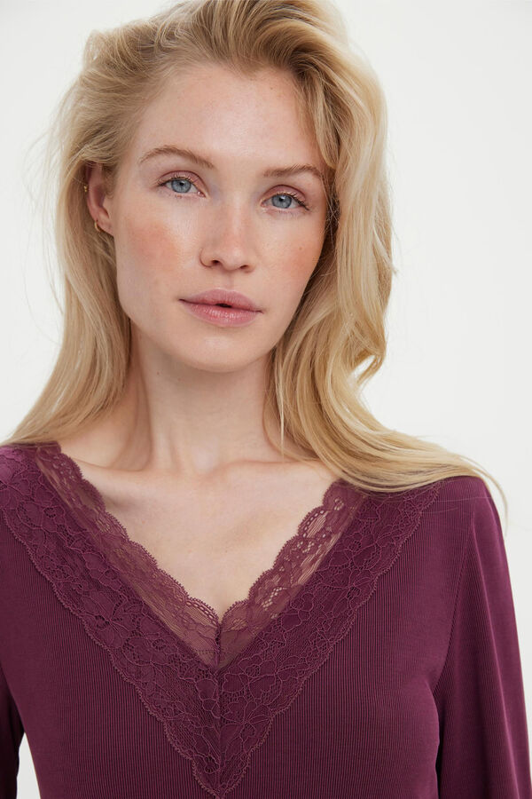 Cortefiel Jumper with lace Maroon