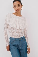 Cortefiel Top renda folho Branco