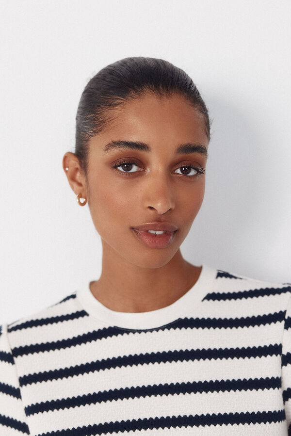 Cortefiel Striped structured top Printed blue